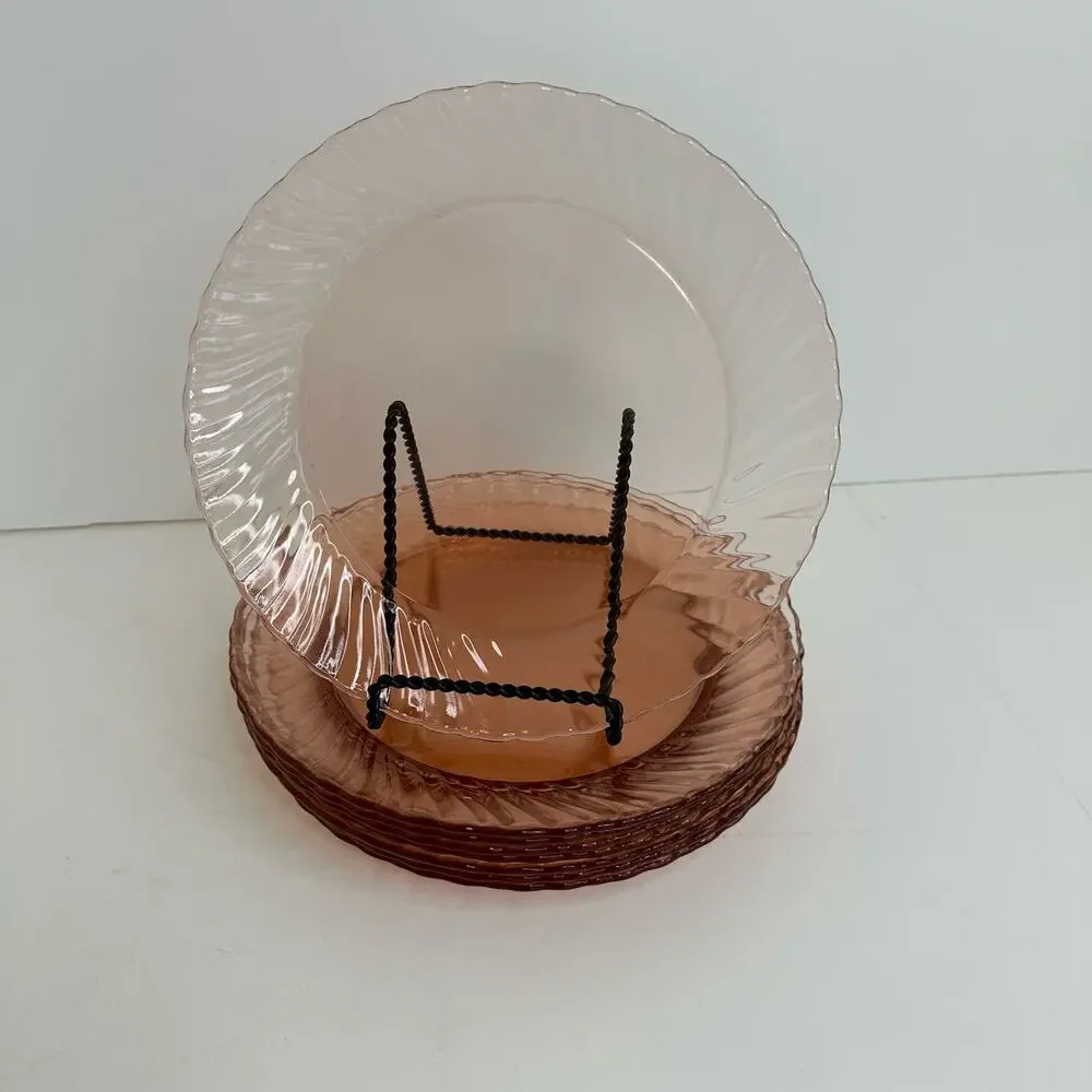 Set/2 Vtg Arcoroc Pink Swirl Luncheon Plates 8 7/8